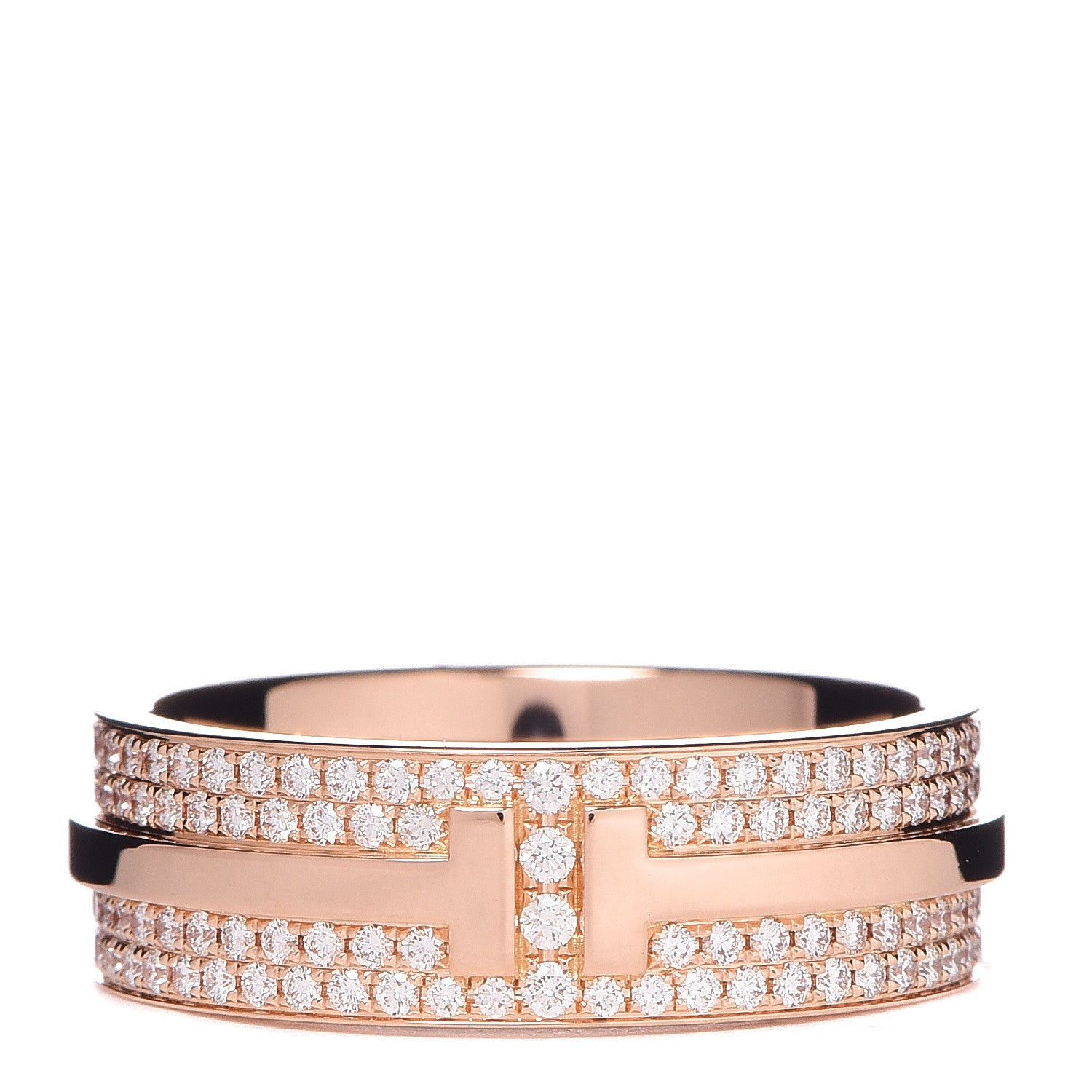 Tiffany 18K Rose Gold Diamond T Two Pave Ring 49 5 1 of 4