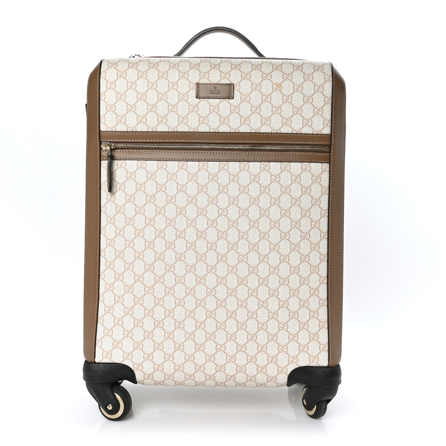 GG Supreme Monogram Four Wheel Carry On Suitcase White Brown