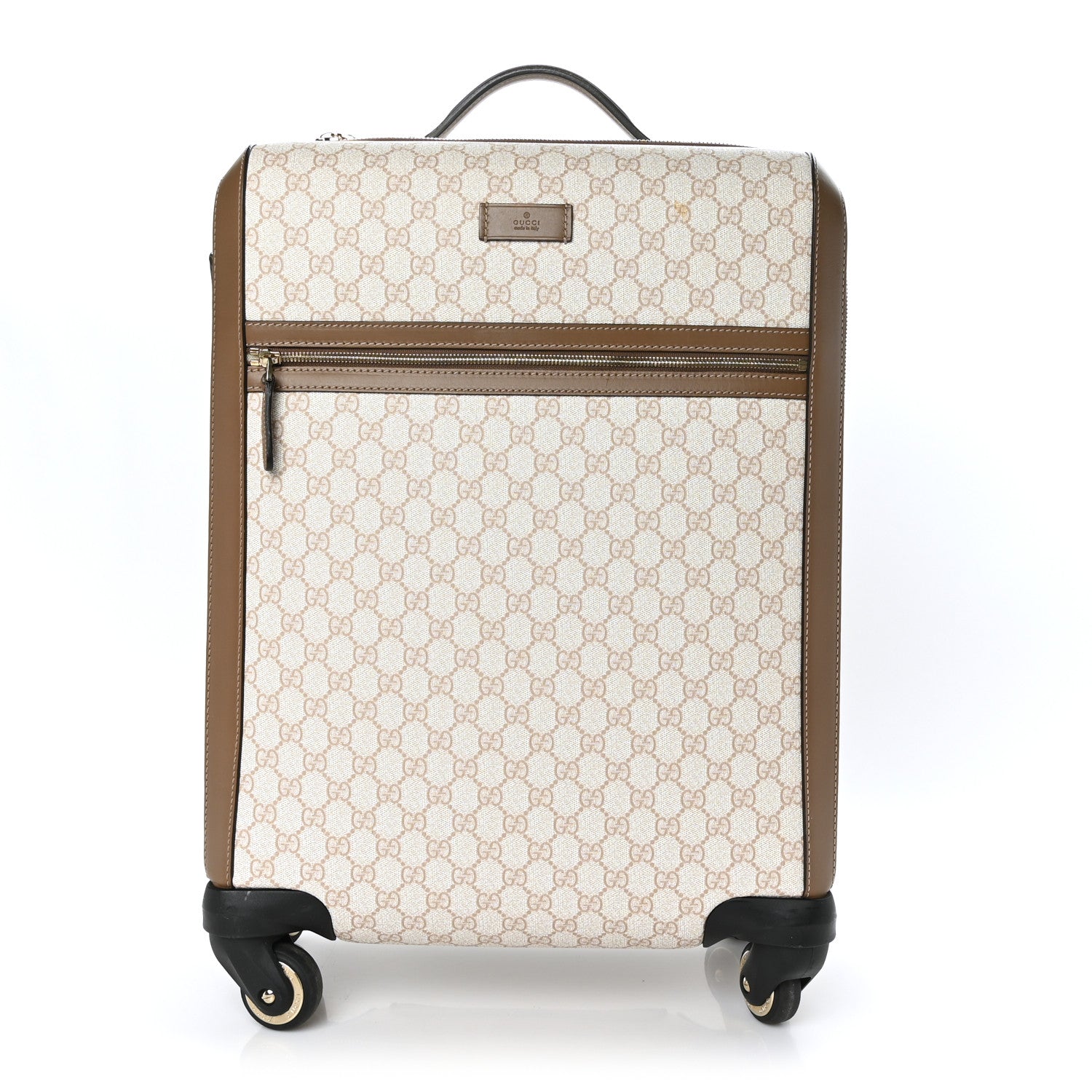 Gucci GG Supreme Monogram Four Wheel Carry On Suitcase White Brown 1 of 13