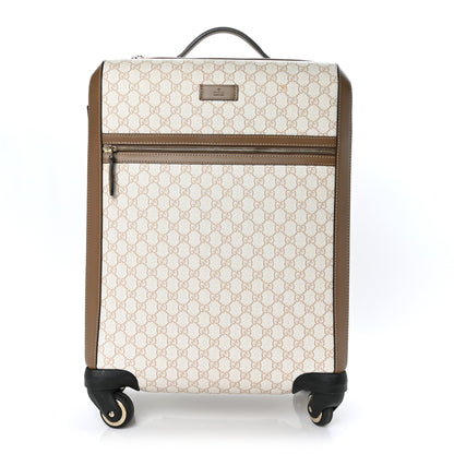 Gucci GG Supreme Monogram Four Wheel Carry On Suitcase White Brown 1 of 13