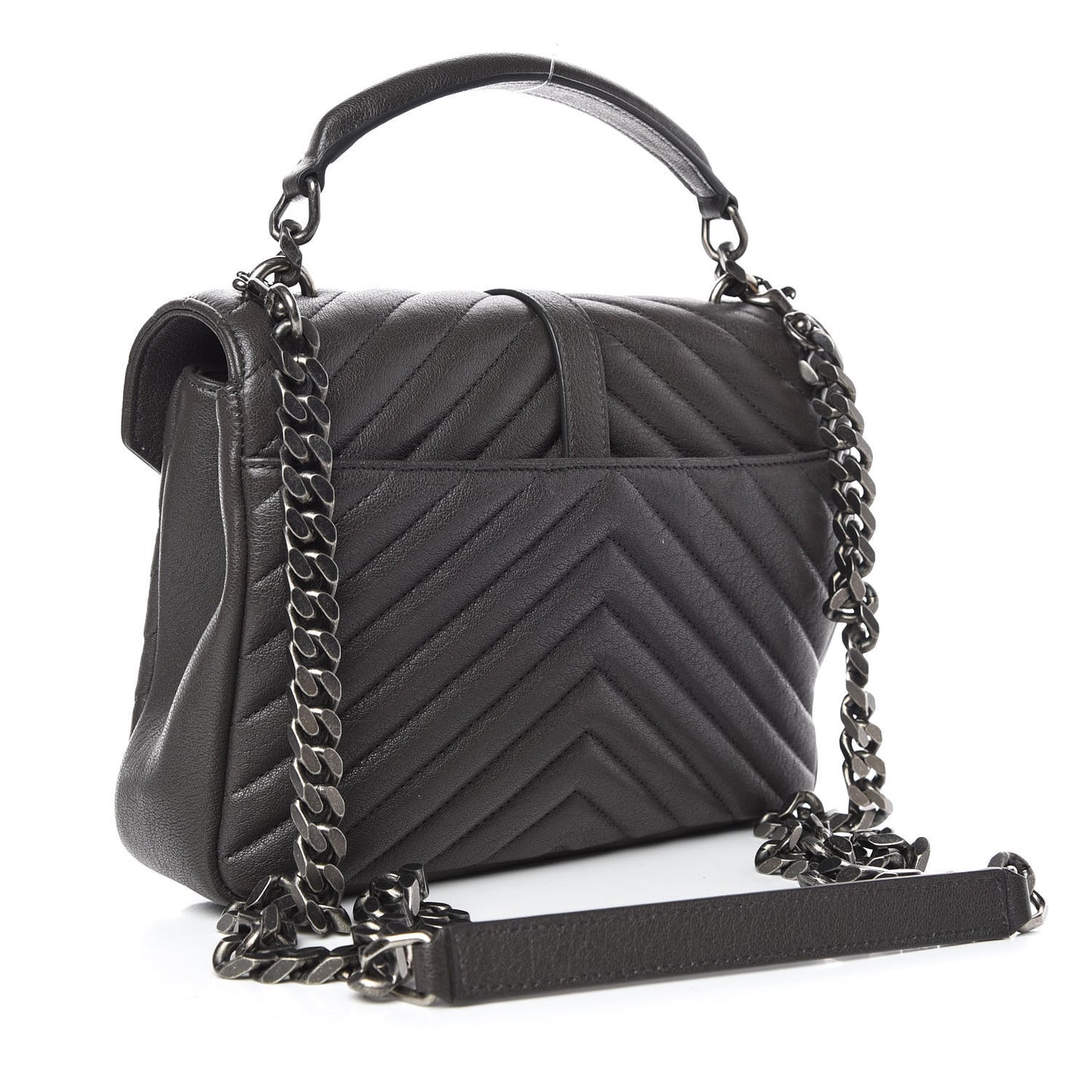 Sheepskin Matelasse Chevron Monogram Medium College Bag Asphalt