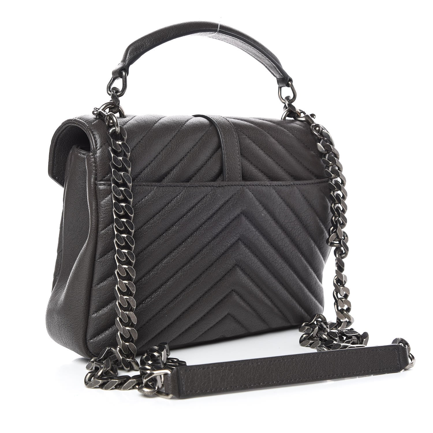Saint Laurent Sheepskin Matelasse Chevron Monogram Medium College Bag Asphalt 3 of 10
