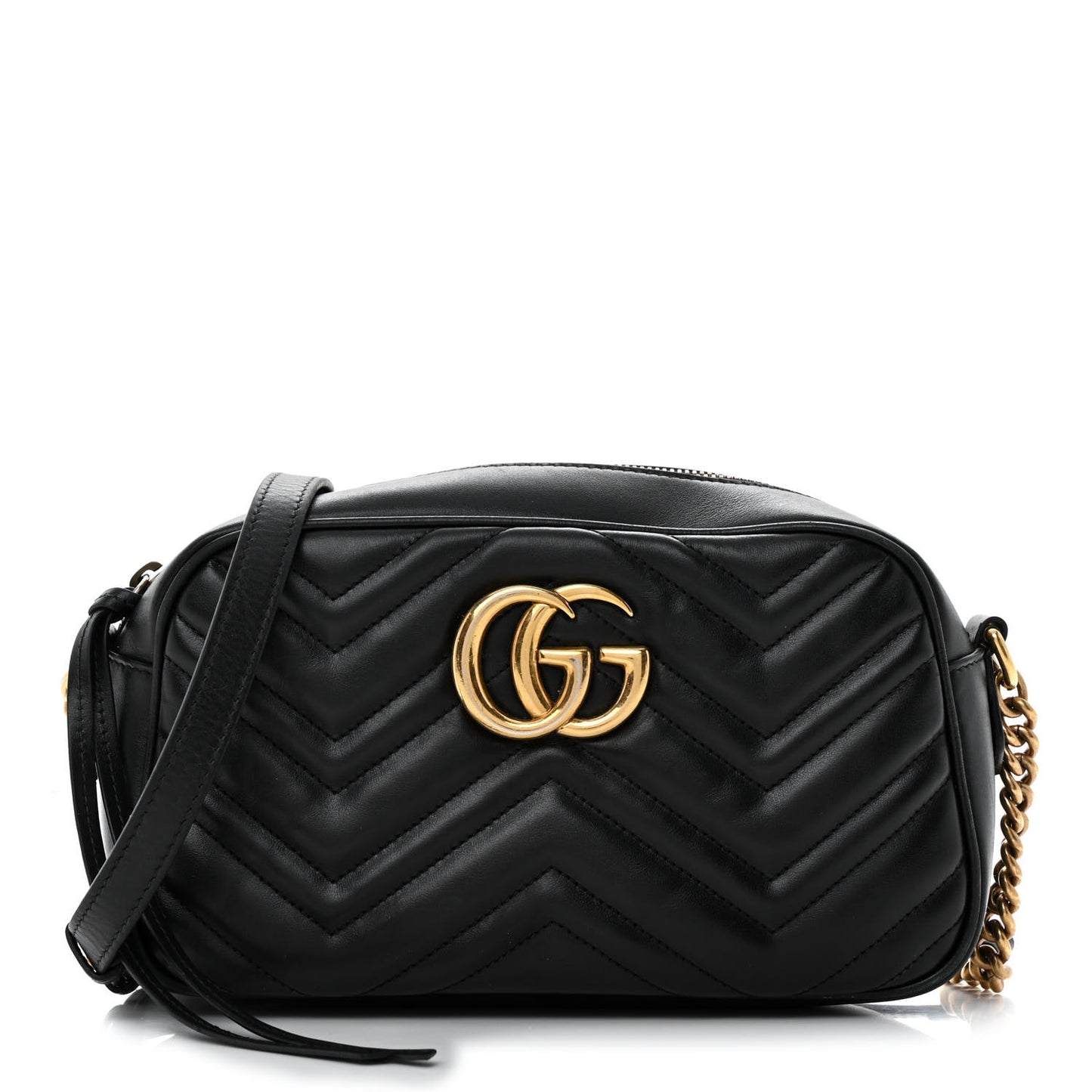 Calfskin Matelasse Small GG Marmont Chain Shoulder Bag Black