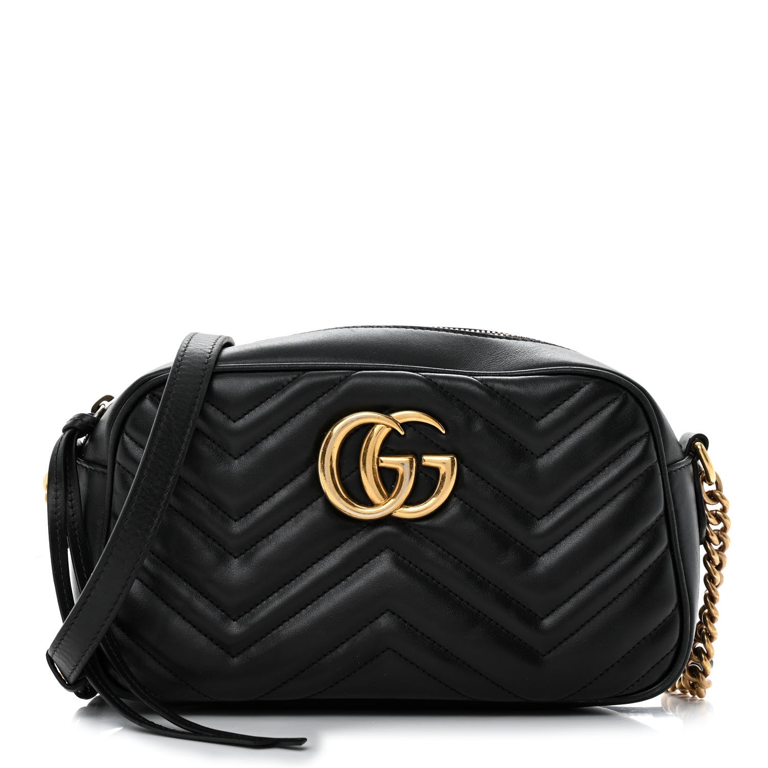 Gucci Calfskin Matelasse Small GG Marmont Chain Shoulder Bag Black 1 of 11