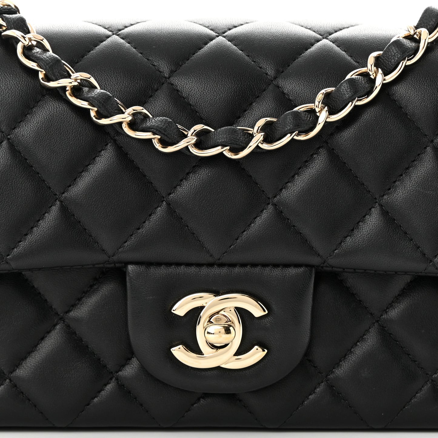 Lambskin Quilted Mini Rectangular Flap Black