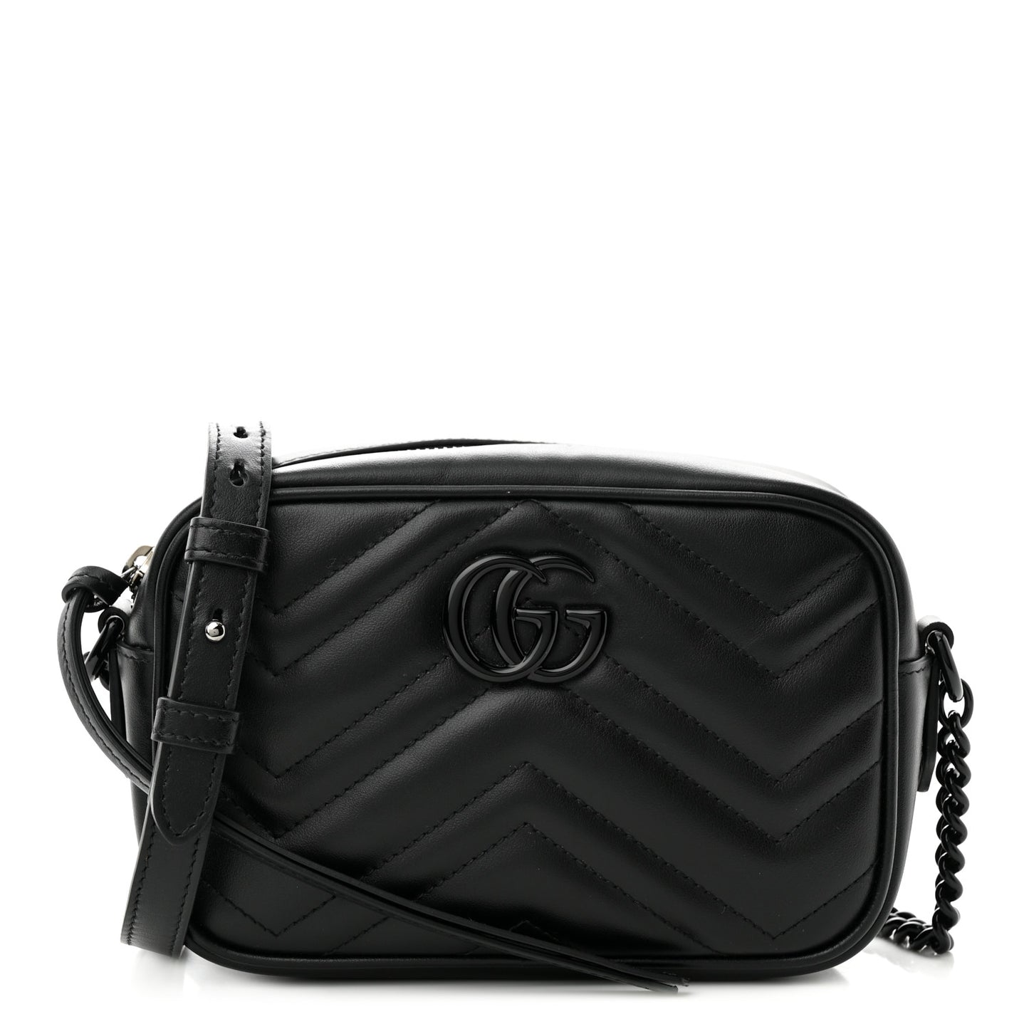 Calfskin Matelasse Monochrome Mini GG Marmont Chain Shoulder Bag Black