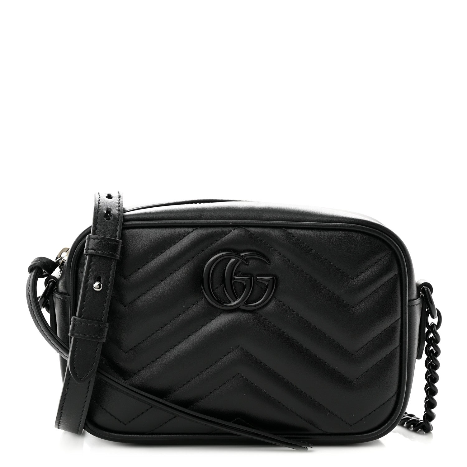 Gucci Calfskin Matelasse Monochrome Mini GG Marmont Chain Shoulder Bag Black 1 of 10