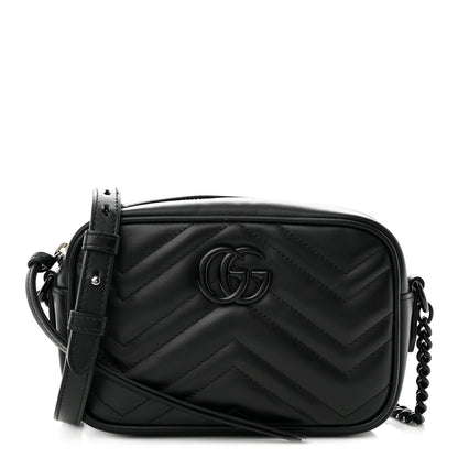 Gucci Calfskin Matelasse Monochrome Mini GG Marmont Chain Shoulder Bag Black 1 of 10