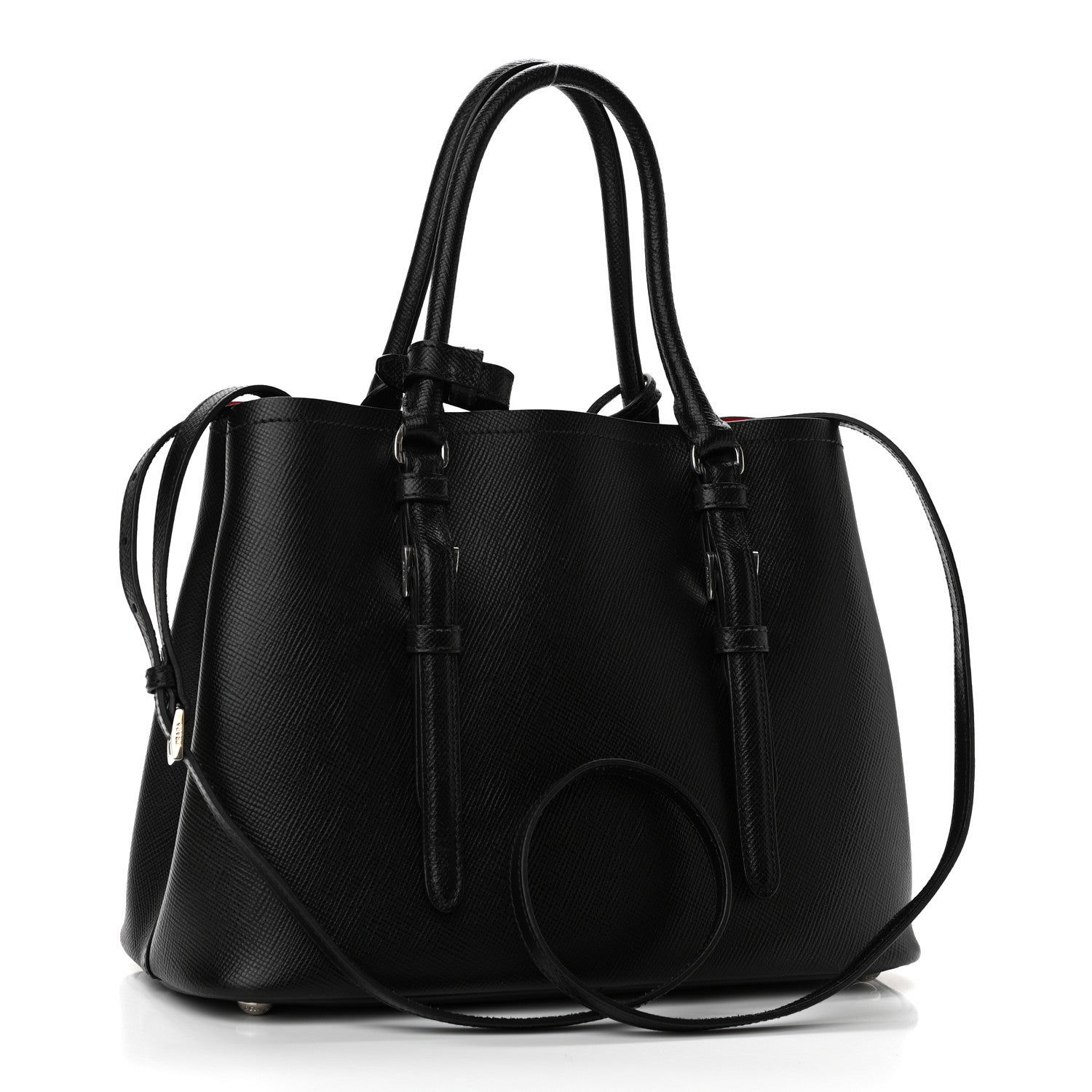 Prada Saffiano Cuir Medium Double Handle Tote Black Fuoco 2 of 9
