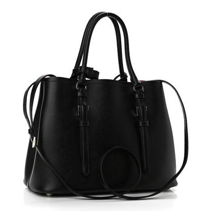 Prada Saffiano Cuir Medium Double Handle Tote Black Fuoco 2 of 9