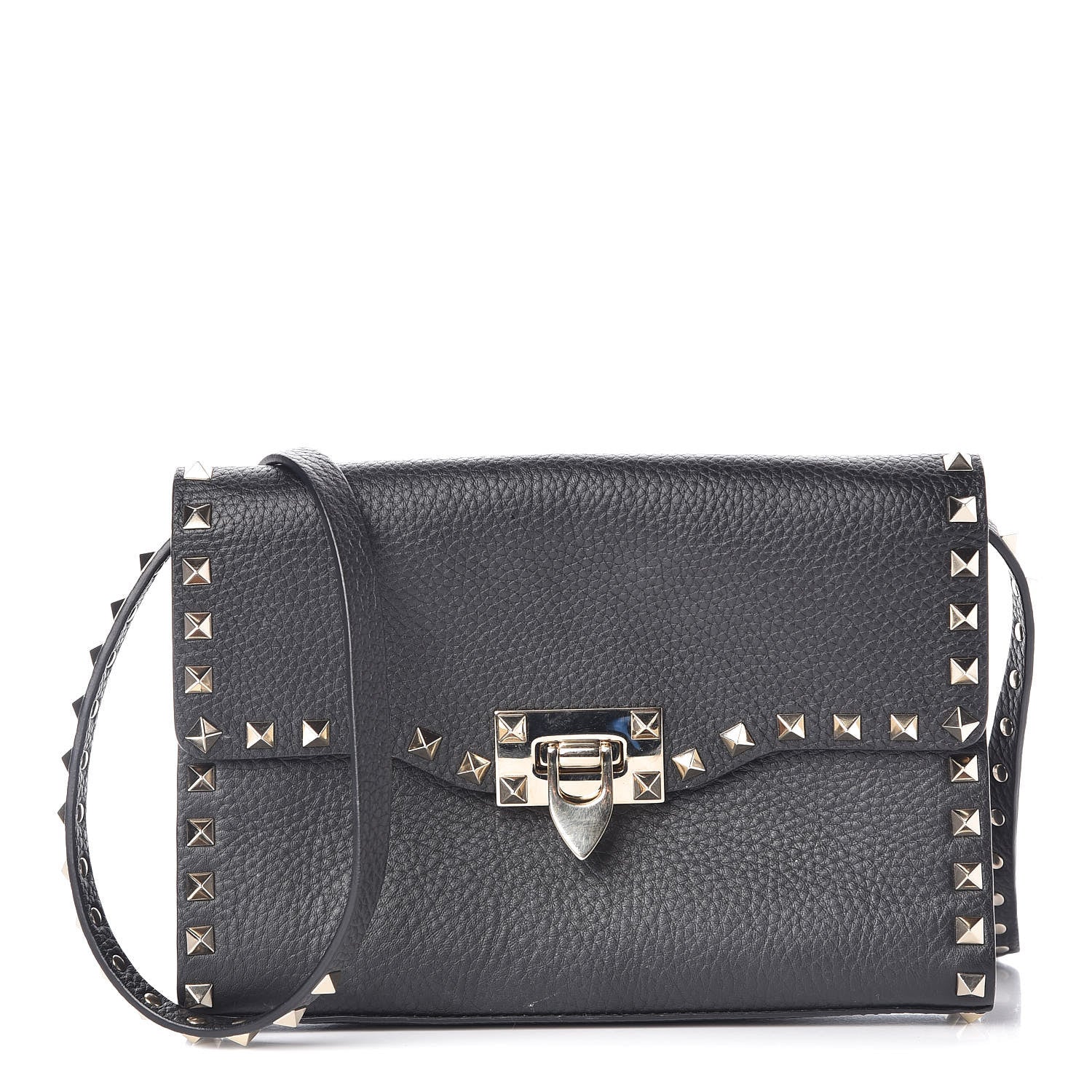 Valentino Garavani Pebbled Calfskin Medium Rockstud Flip Lock Crossbody Bag Black 1 of 10