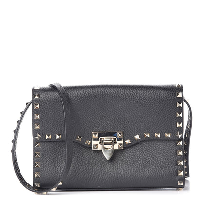 Valentino Garavani Pebbled Calfskin Medium Rockstud Flip Lock Crossbody Bag Black 1 of 10