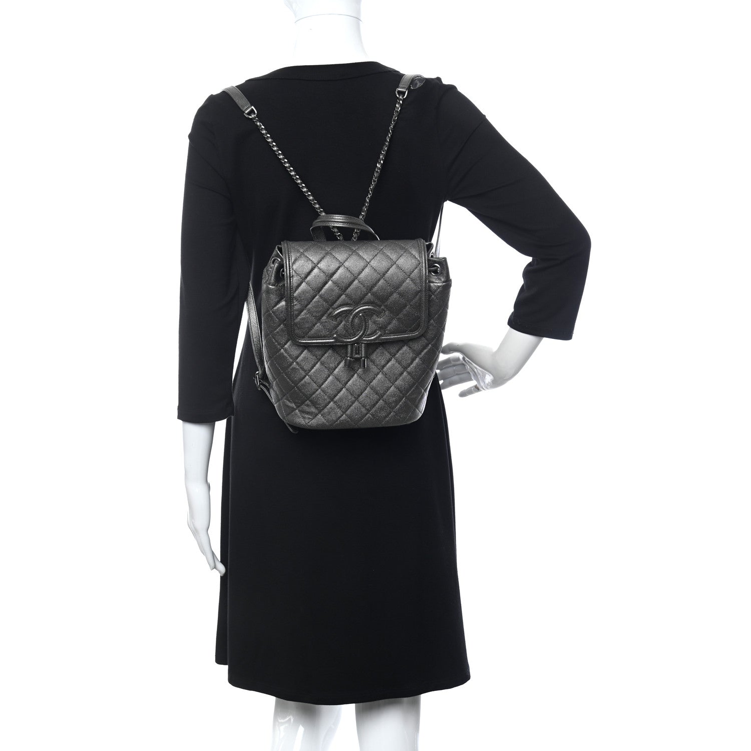 Chanel Metallic Caviar Quilted Filigree Backpack Dark Silver 2 of 11