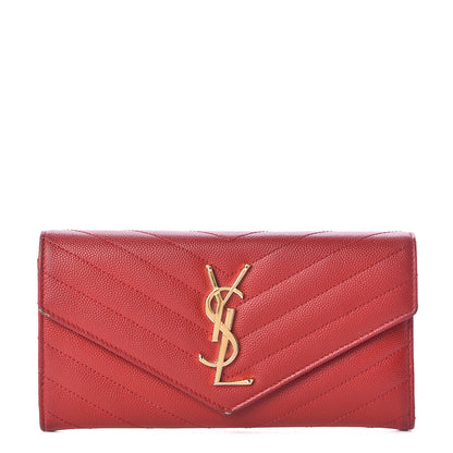 Saint Laurent Grain De Poudre Matelasse Chevron Monogram Flap Wallet Red 1 of 15