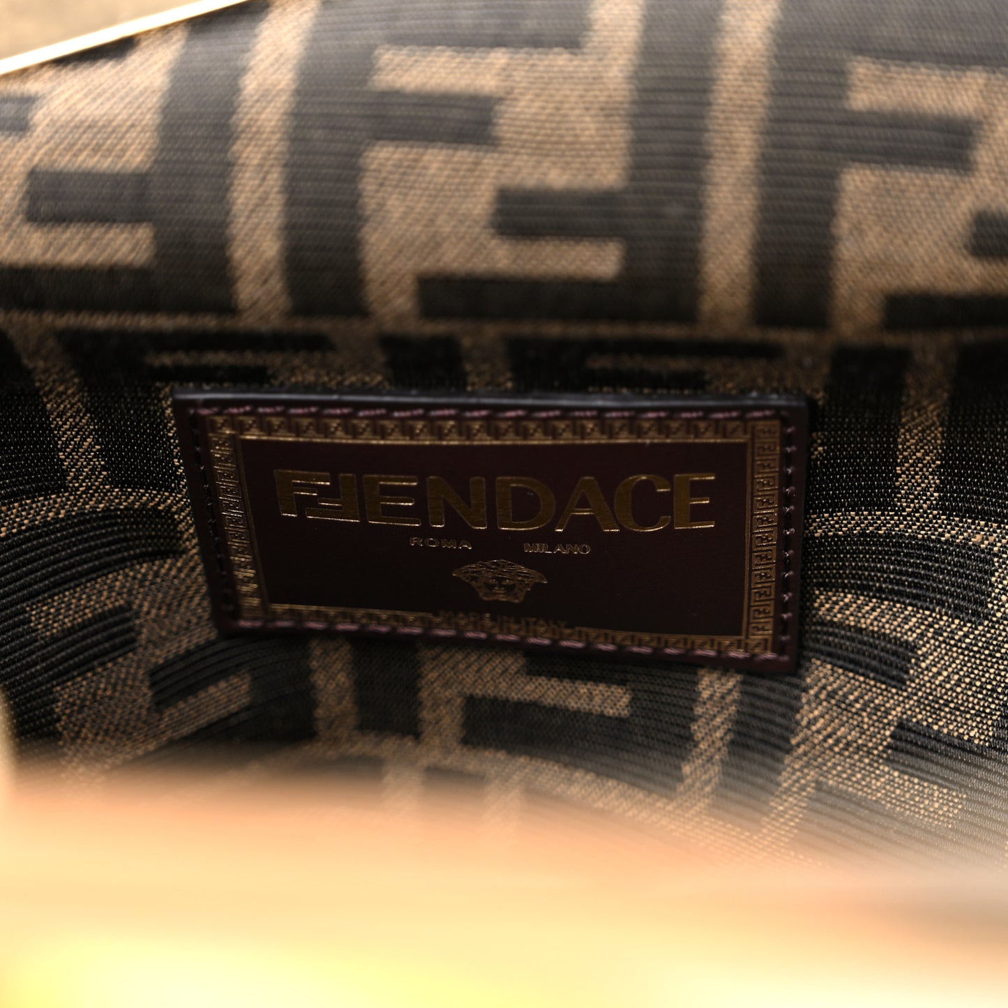 X VERSACE Silk Calfskin Fendace FF Baroque Print Medium Fendi First White Gold