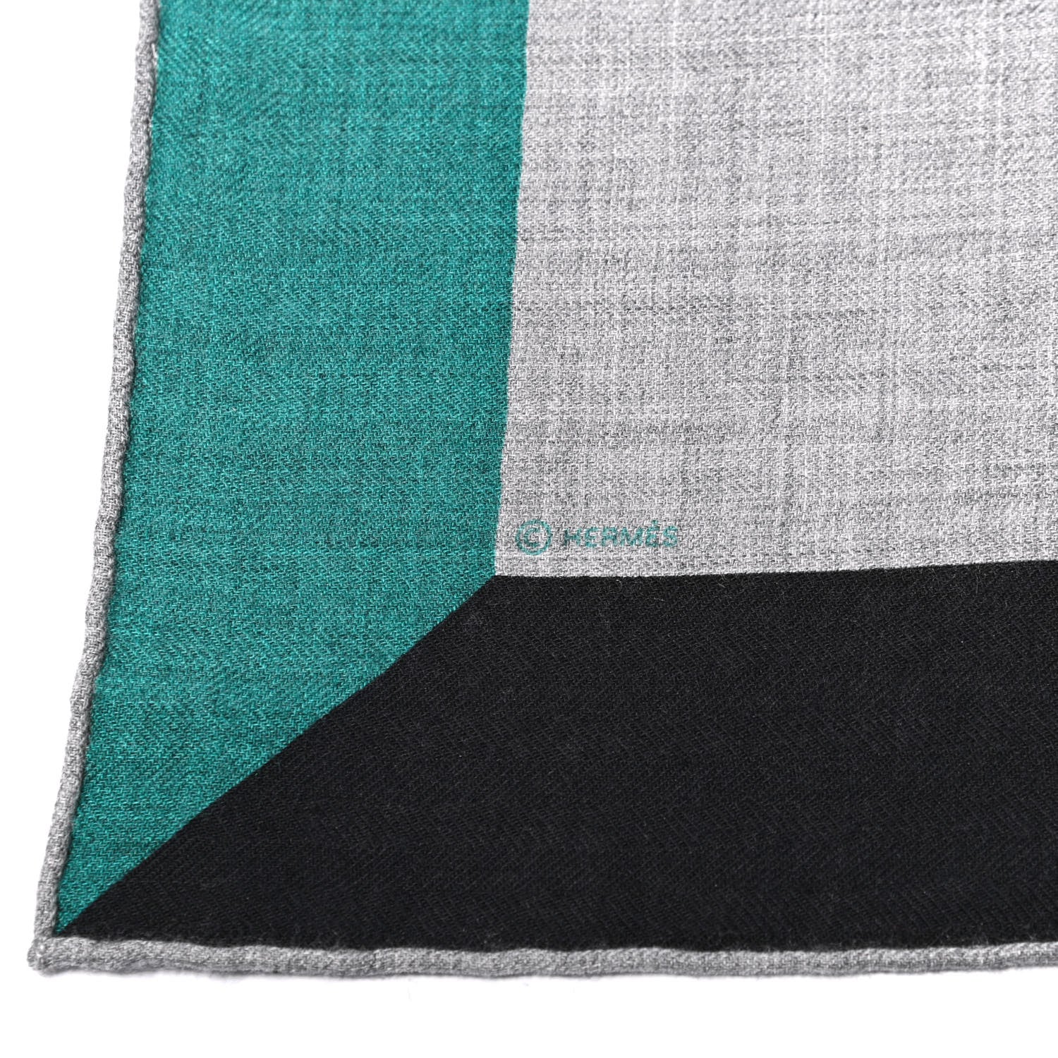 Hermes Cashmere Silk Encadre Giant Scarf 140 Gris Chine Marine Vert 3 of 4