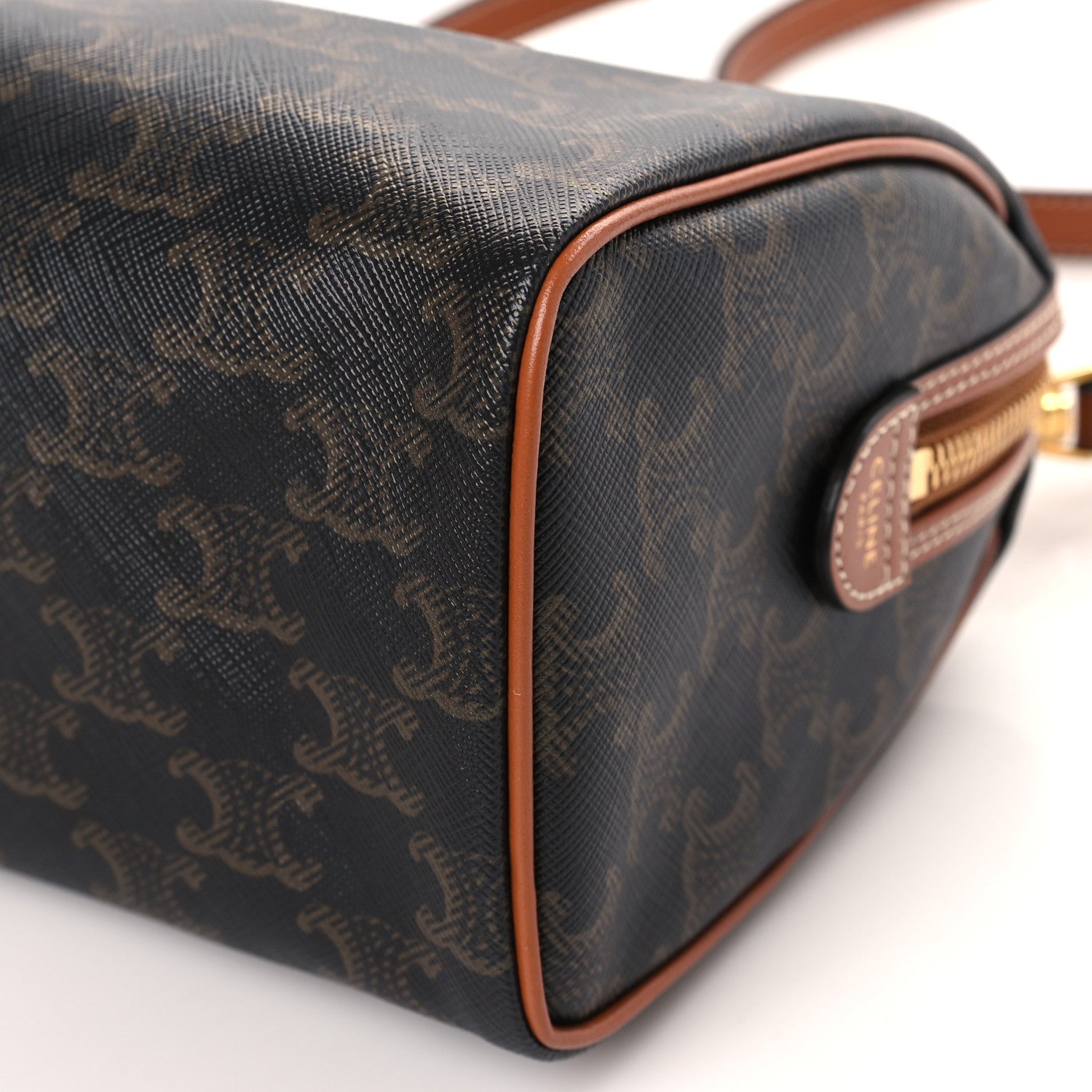 Celine Triomphe Canvas Calfskin Small Boston Bag Tan 8 of 8