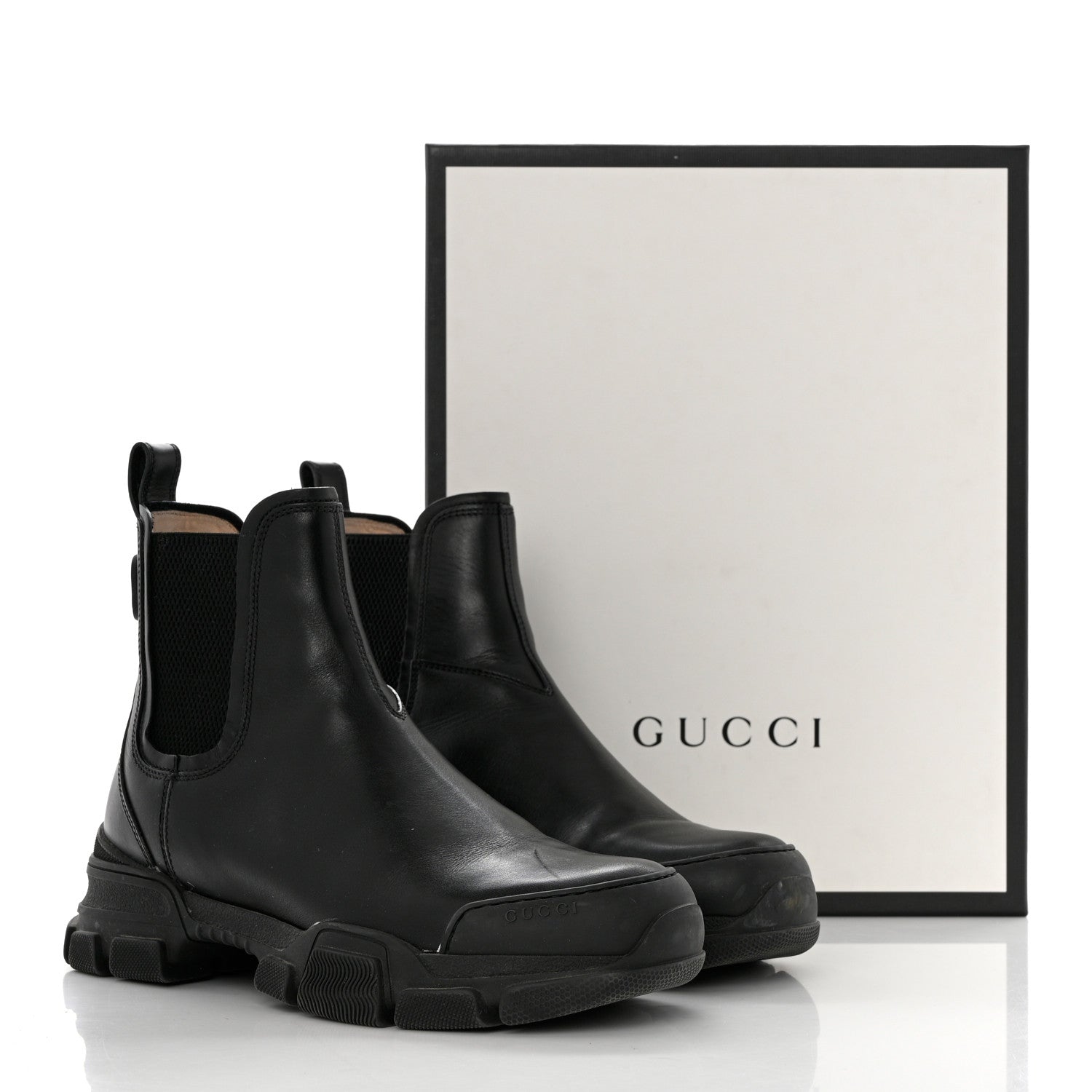 Gucci Calfskin Logo Womens Lug Sole Chelsea Ankle Boots 40.5 Black 9 of 9