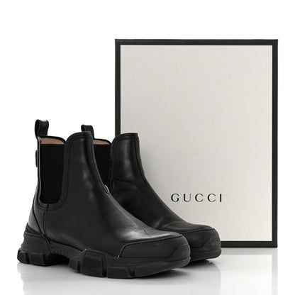 Gucci Calfskin Logo Womens Lug Sole Chelsea Ankle Boots 40.5 Black 9 of 9