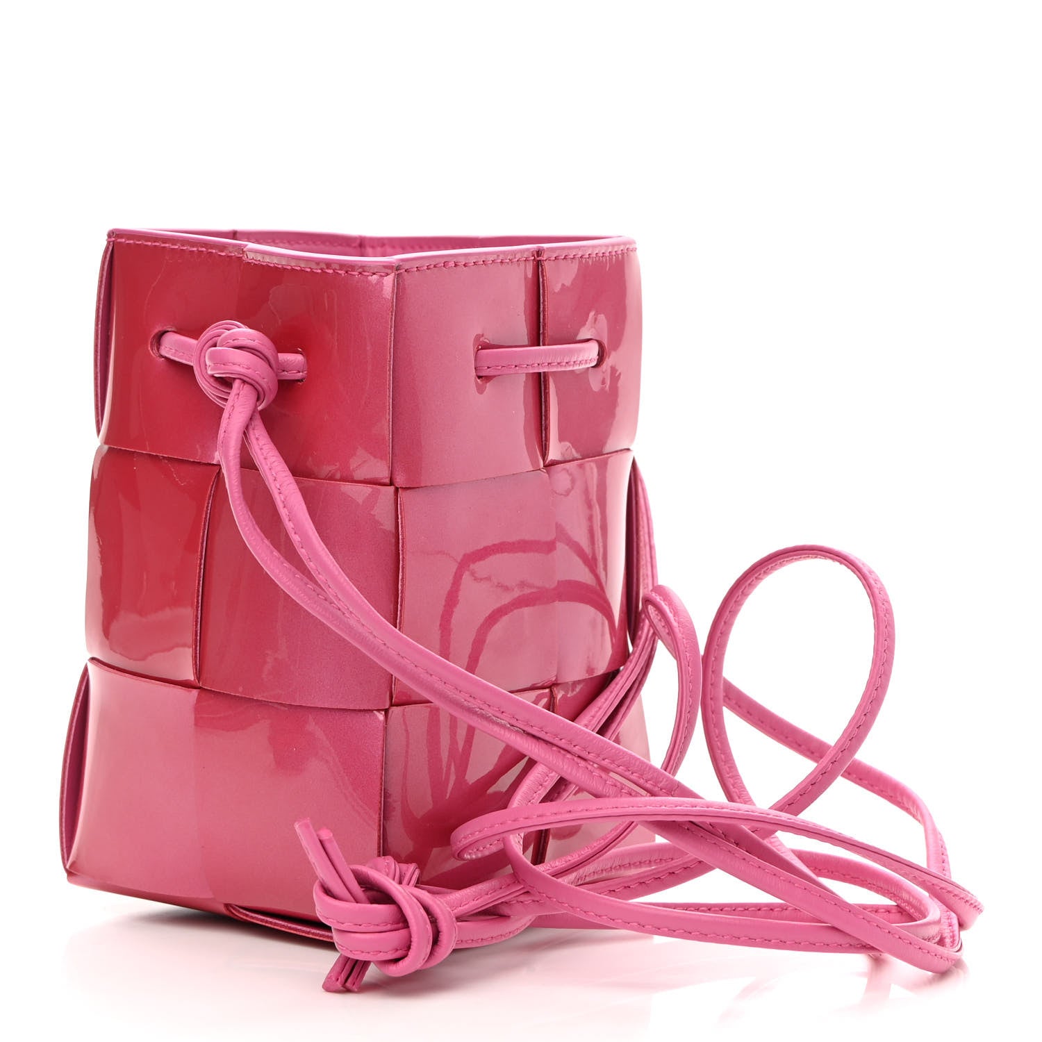 Bottega Veneta Patent Maxi Intrecciato Mini Cassette Bucket Bag Pink 3 of 8