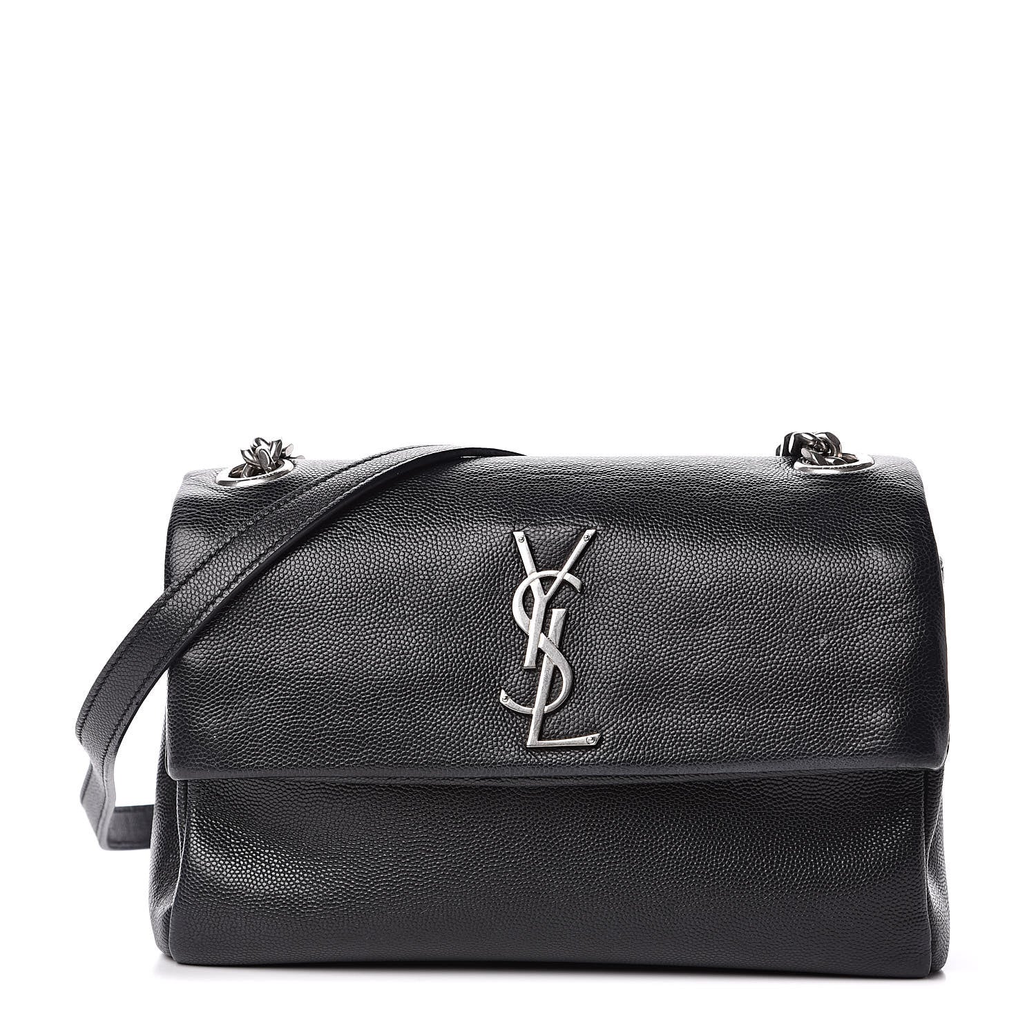 Saint Laurent Grain De Poudre Small West Hollywood Monogram Fold-Over Bag Black 1 of 14