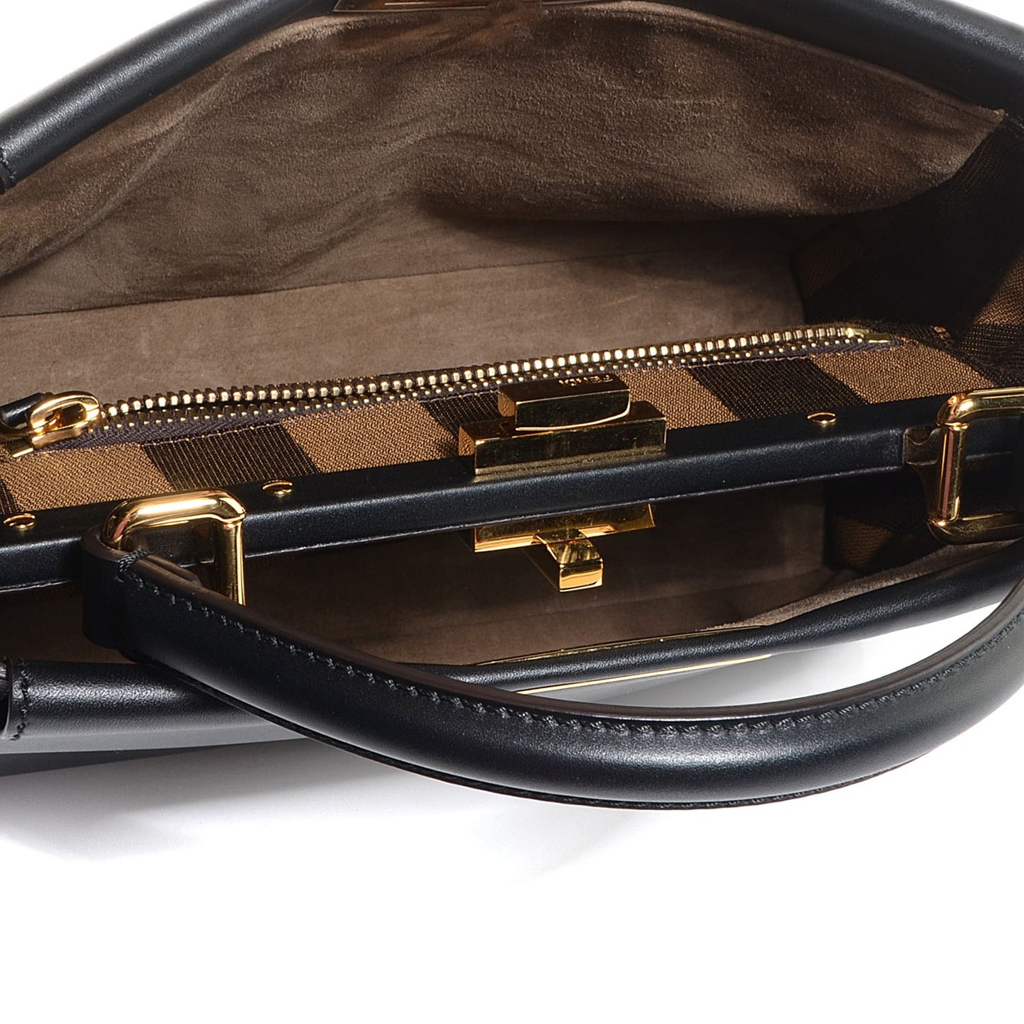 Vitello Morgan Fabric Jacquard Pequin Medium Peekaboo Iconic Satchel Black Tobacco