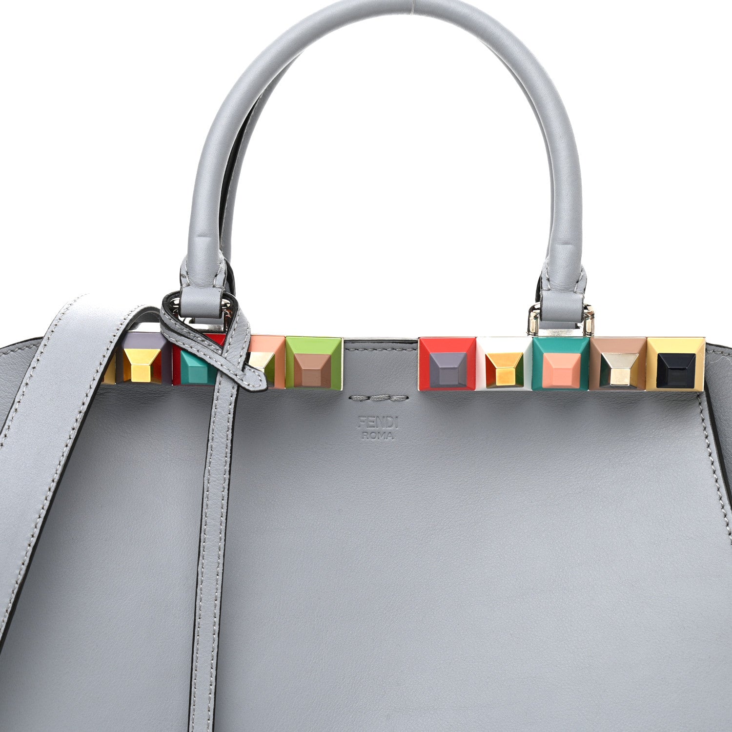 Fendi VItello Dolce Studded Petite 3Jours Tote Ghiaccio Multicolor 8 of 11