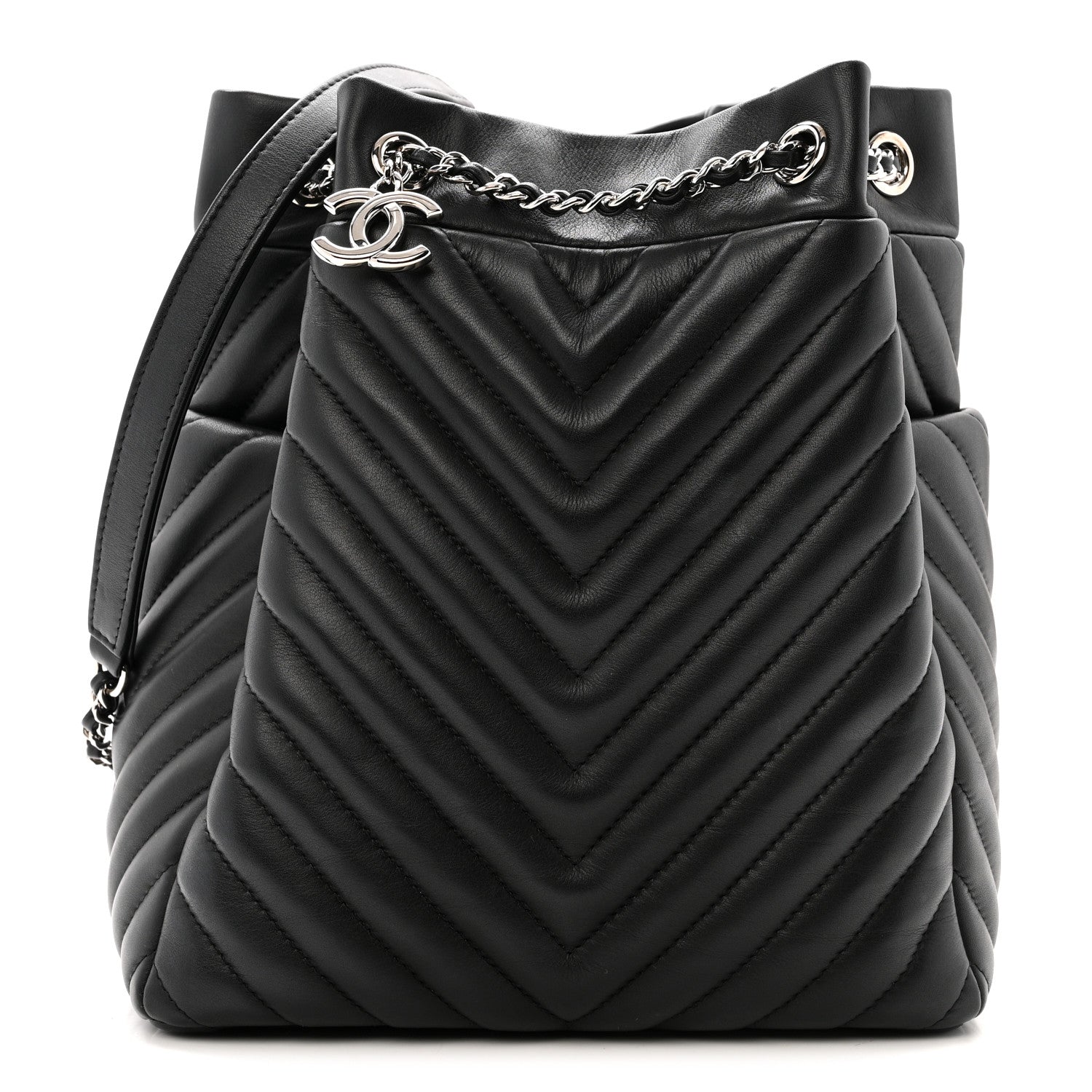 Chanel Lambskin Chevron Small Urban Spirit Drawstring Bag Black 1 of 12