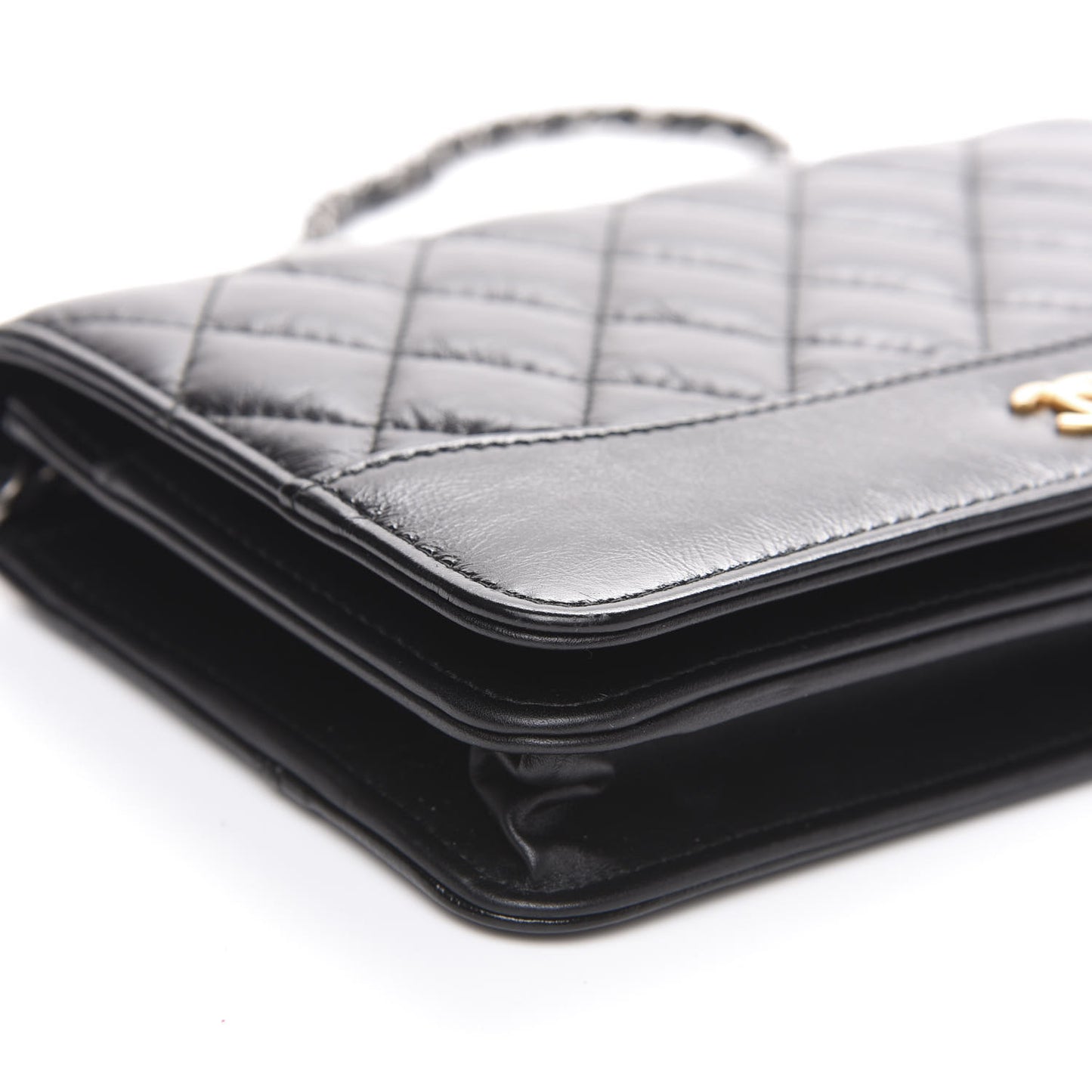 Aged Calfskin Quilted Gabrielle Wallet On Chain WOC Black
