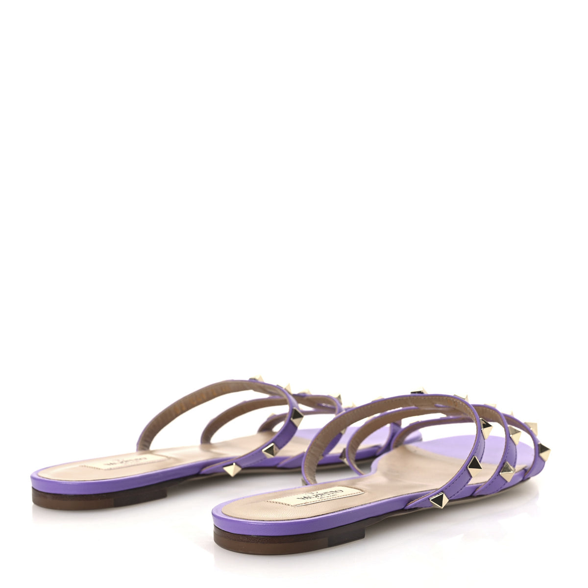 Nappa Rockstud Caged Flat Slide Sandals 40 Glicine