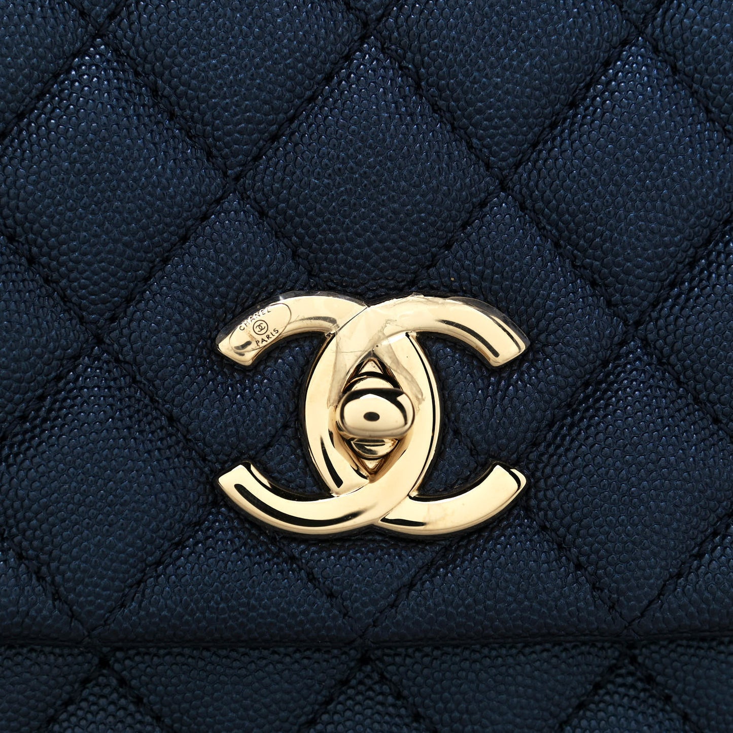 Iridescent Caviar Quilted Small Coco Handle Flap Dark Blue