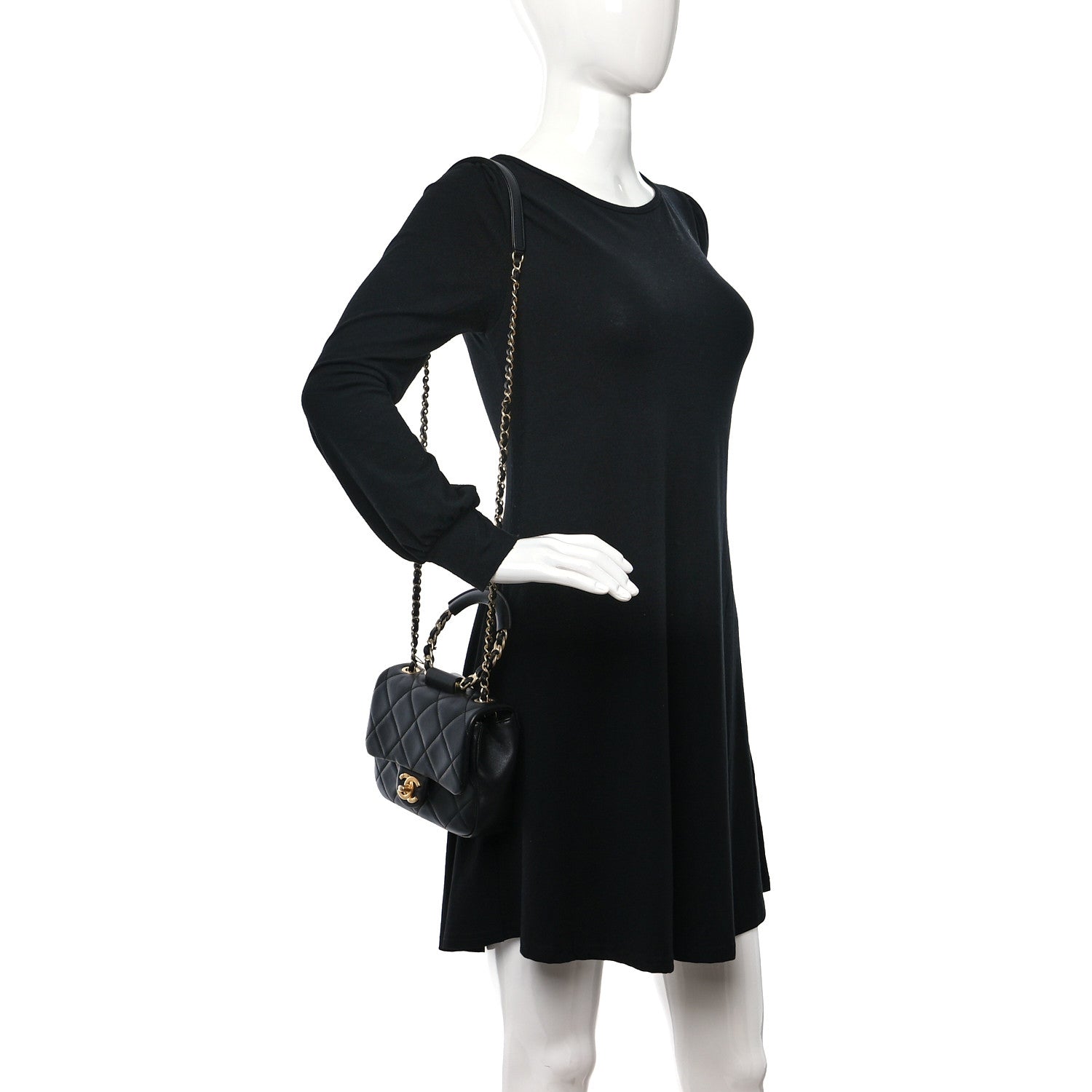 Chanel Lambskin Quilted Small Circular Handle Bag Black 3 of 9