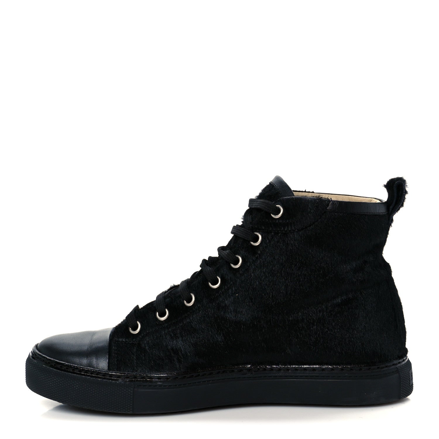 Hermes Pony Hair Calfskin Womens Jimmy High Top Sneakers 38.5 Black 1 of 9