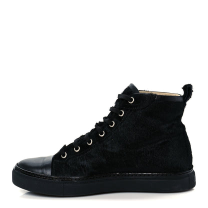 Hermes Pony Hair Calfskin Womens Jimmy High Top Sneakers 38.5 Black 1 of 9