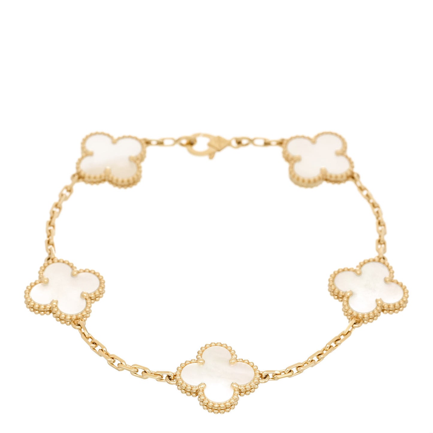 18K Yellow Gold Mother of Pearl 5 Motifs Vintage Alhambra Bracelet