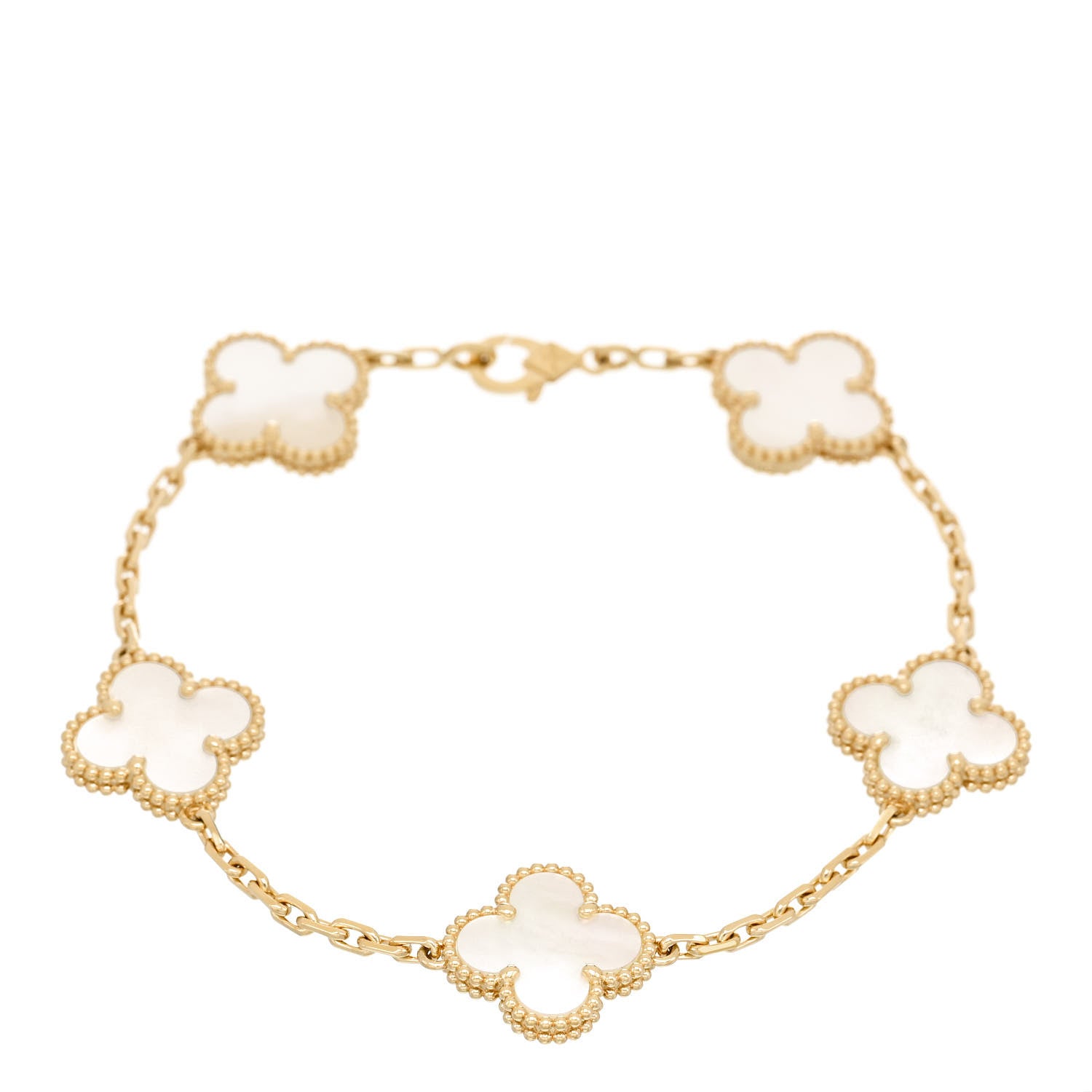 Van Cleef & Arpels 18K Yellow Gold Mother of Pearl 5 Motifs Vintage Alhambra Bracelet 1 of 5