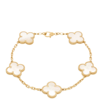 Van Cleef & Arpels 18K Yellow Gold Mother of Pearl 5 Motifs Vintage Alhambra Bracelet 1 of 5
