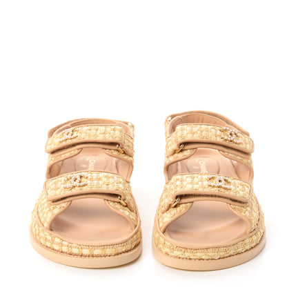 Chanel Braided Fabric Velcro Dad Sandals 36 Beige 2 of 11