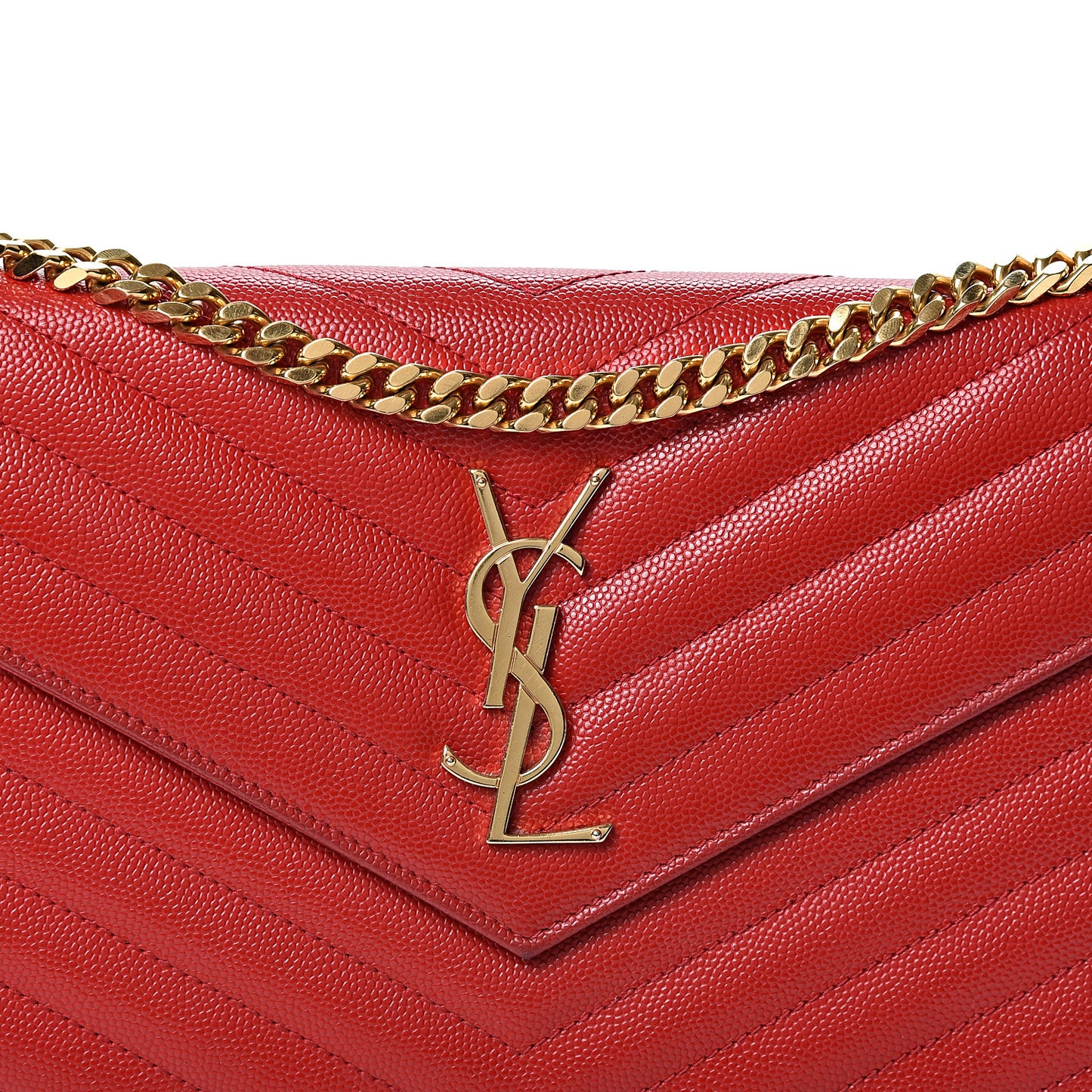 Grain De Poudre Matelasse Chevron Monogram Chain Wallet Red