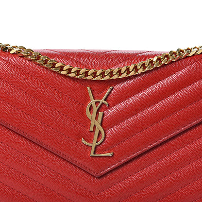 Saint Laurent Grain De Poudre Matelasse Chevron Monogram Chain Wallet Red 10 of 10