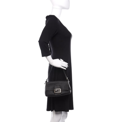 Fendi Calfskin Romano Selleria Baguette Black 3 of 10