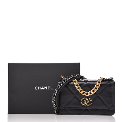 Chanel Lambskin Quilted Chanel 19 Wallet On Chain WOC Black 12 of 12