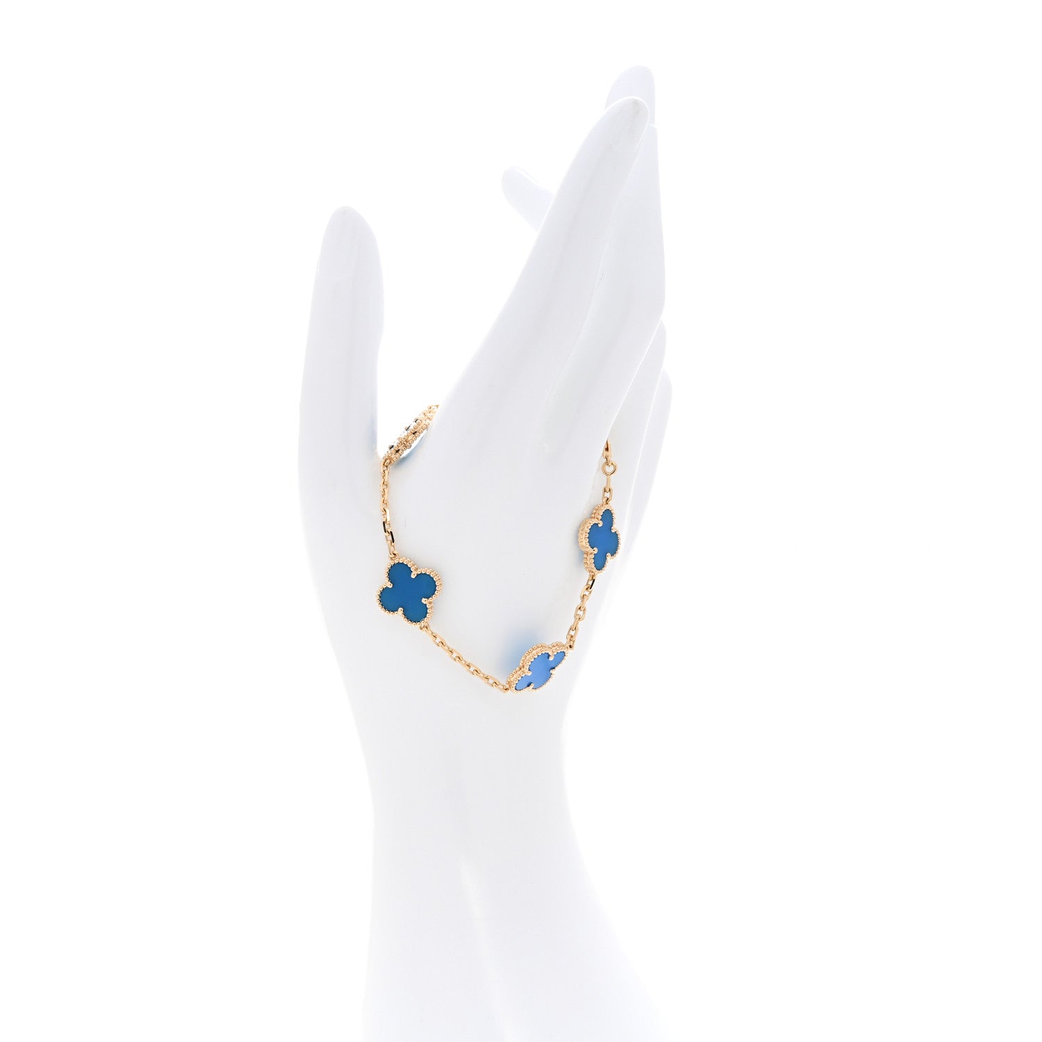 Van Cleef & Arpels 18K Yellow Gold Blue Agate 5 Motifs Vintage Alhambra Bracelet 2 of 6