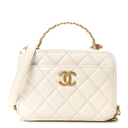 Chanel Shiny Calfskin Quilted Top Handle Vanity Case White 1 of 10