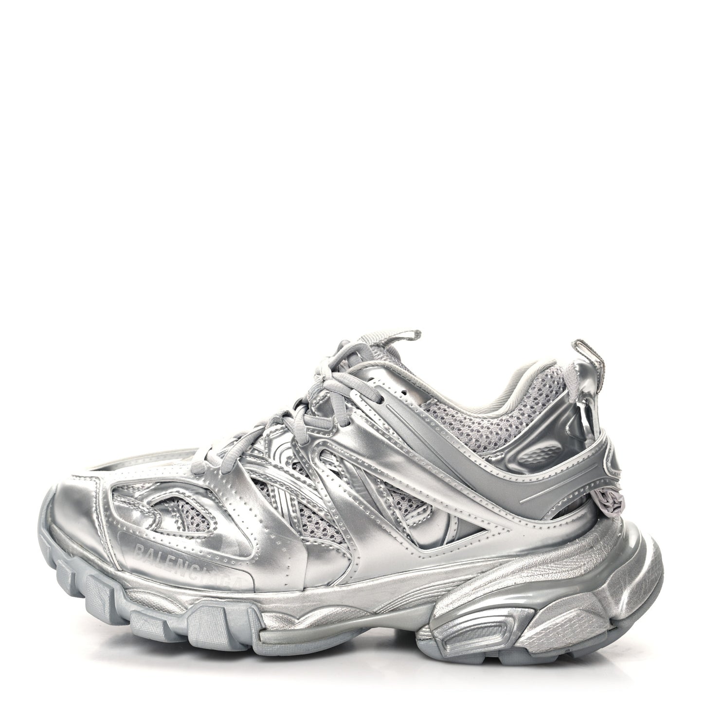 Metallic Calfskin Mesh Nylon Womens Track Sneakers 36 Silver