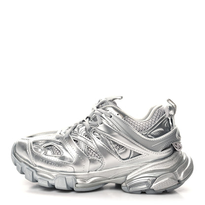 Balenciaga Metallic Calfskin Mesh Nylon Womens Track Sneakers 36 Silver 1 of 8