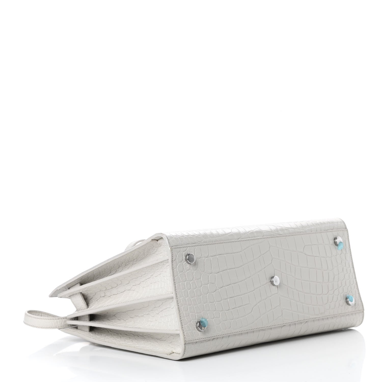 Saint Laurent Calfskin Crocodile Embossed Small Sac De Jour White Souffle 4 of 19