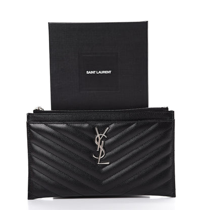 Saint Laurent Grain De Poudre Chevron Monogram Bill Pouch Black 7 of 7