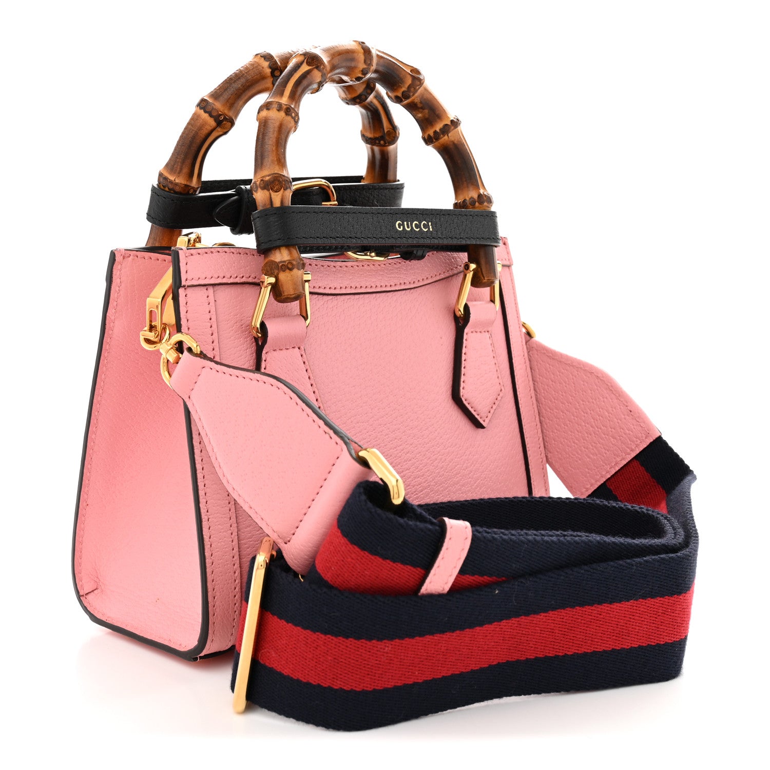 Gucci Wonka Grain Calfskin Mini Diana Tote Bag Wild Rose Black