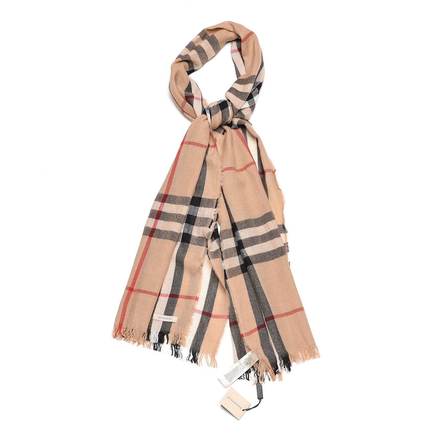 Merino Wool Cashmere Giant Check Lightweight Scarf Camel